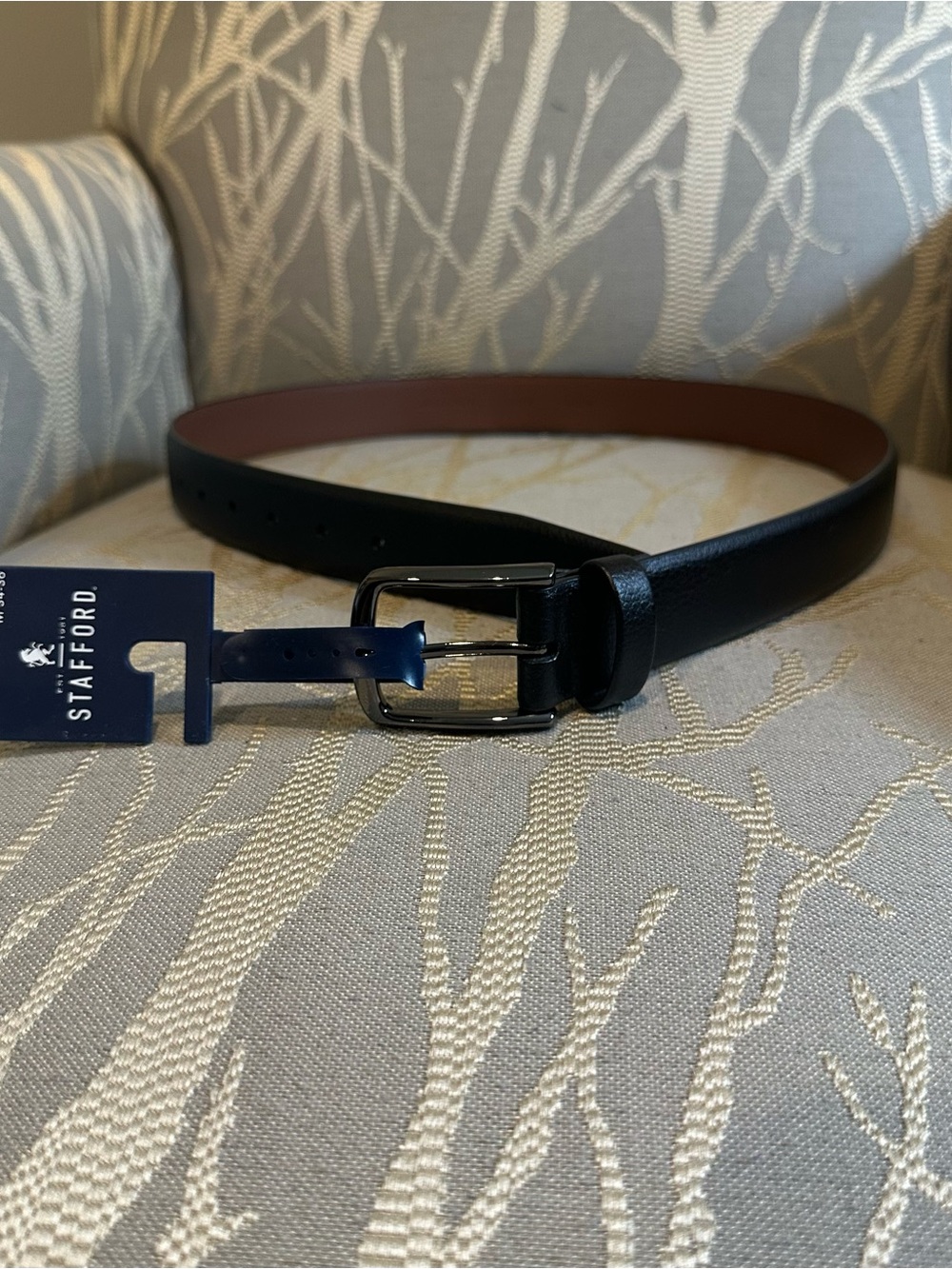 NWT Stafford Black Men's Leather Belt, Size 34-36